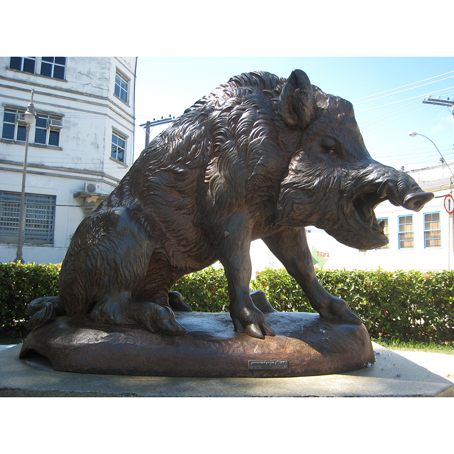 Plush bronze wild boar sculpture in yard hall